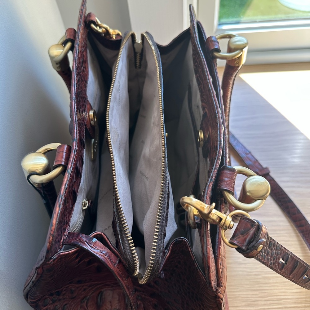 Brahmin Brown Crocodile Embossed Satchel with Gold Accents - Picture 3 of 16